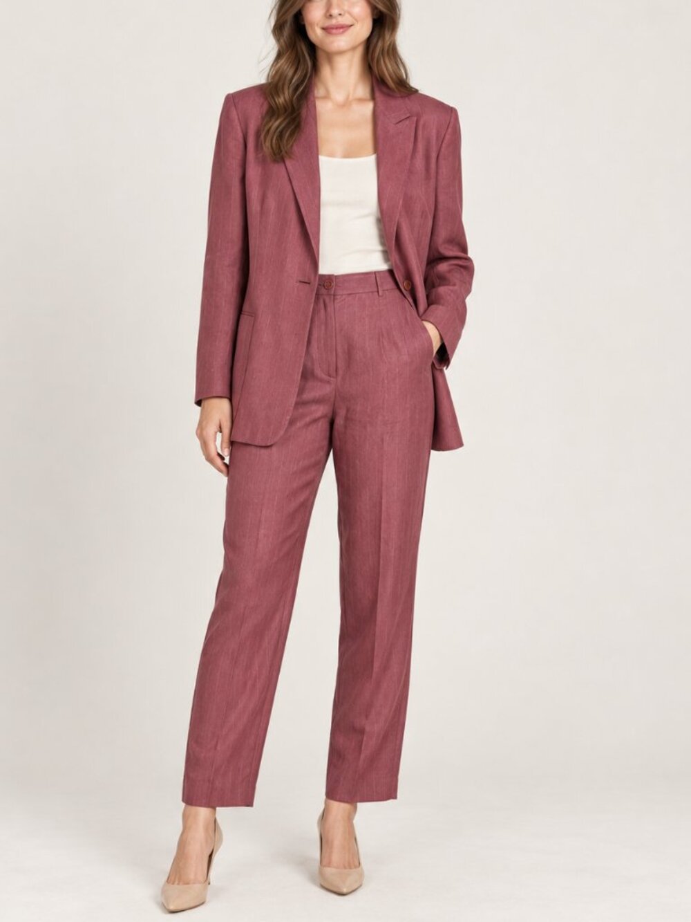 Vintage 1990s Giorgio Armani Le Collezioni Linen Blend Suit Dusty Rose Size 4